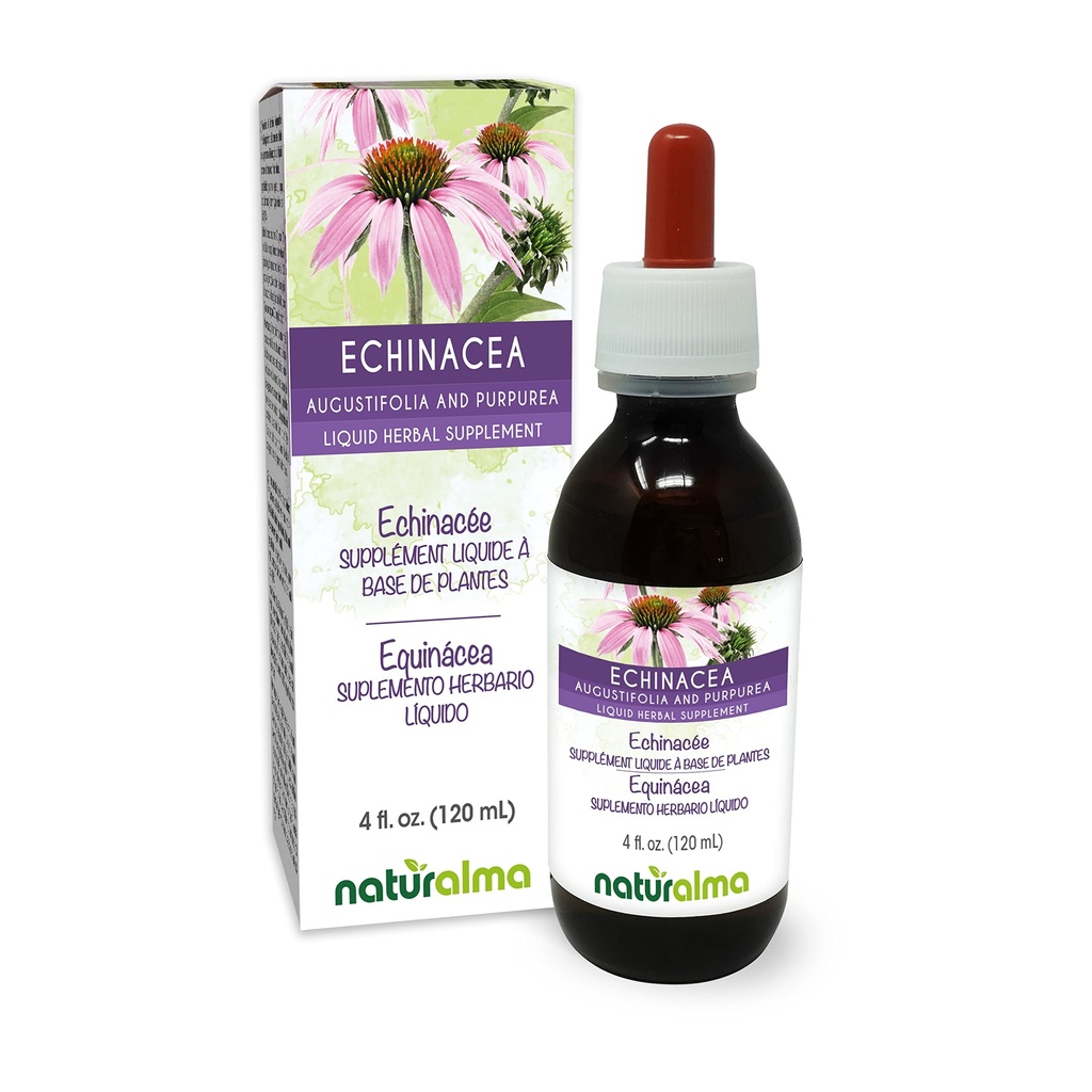 Naturalma Echinacea (Echinacea angustifolia en purpurea) Wortel- en kruid Alcoholvrije Tinctuur - 4 fl oz Liquid Extract in druppels - Kruidensupplement - Veganistisch