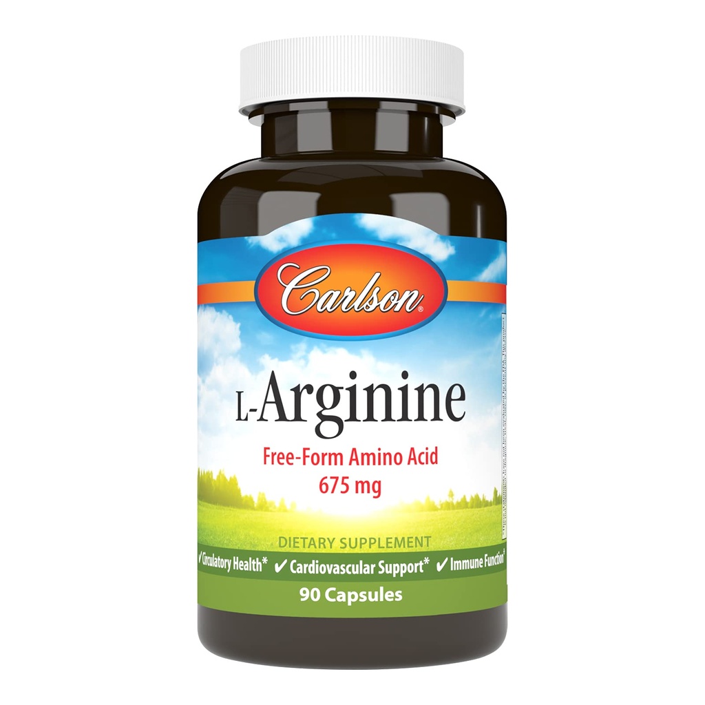 Carlson - L-Arginine, 675 mg, bevordert gezonde Circulatoire & Cardiovasculair Systeem, 90 capsules