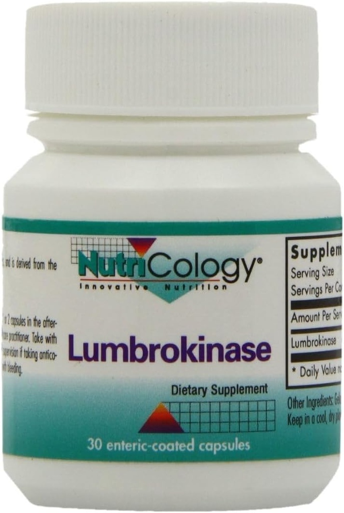 Nutricology Lumbrokinase Supplement - Circulatory System Support, Ondersteunt de bloedsomloop al in het normale bereik - 30 vertraagde afgifte Vegetarische Capsules