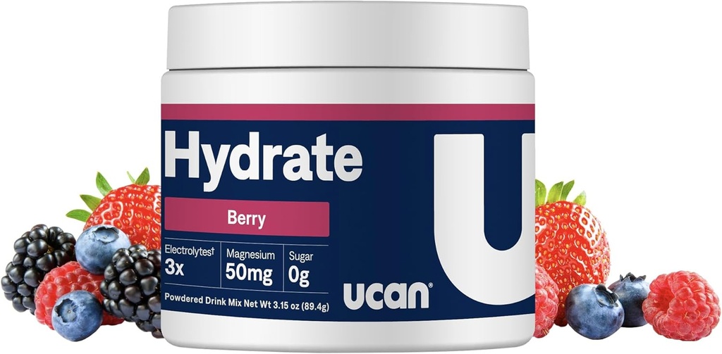 UCAN Hydrate Electrolyte Drink Mix (Berry, 30 porties) Sugar-Free, Keto-Friendly, Vegan, Non-GMO, Glutenvrije Electrolyte Poeder met Kalium & Magnesium voor Runners & Atleten