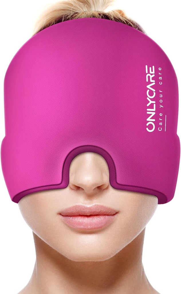 ONLYCARE Migraine Relief Cap, opgewaardeerd Odorless Migraine Ice Head Wrap, Hoofdpijn Relief Hat voor Migraine, Hot Pink