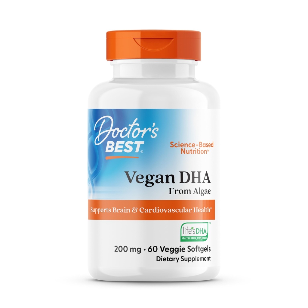 Artsen Beste Veganistische DHA van Algen, Ondersteunt Hersenen & Cardiovasculaire Gezondheid, Non-GMO, Glutenvrij, Sojavrij, Veganistisch 60 Veggie Softgels