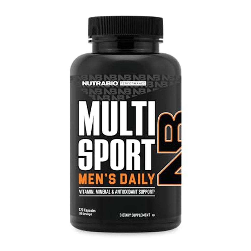 NutraBio Multisport voor mannen - Heren MultiVitamine - 33 Vitaminen, Mineralen, Micronutriënten - Rijk aan antioxidanten - Ondersteunt Peak Athletic Performance, Energy, Metabolisme (120 plantaardige capsules)