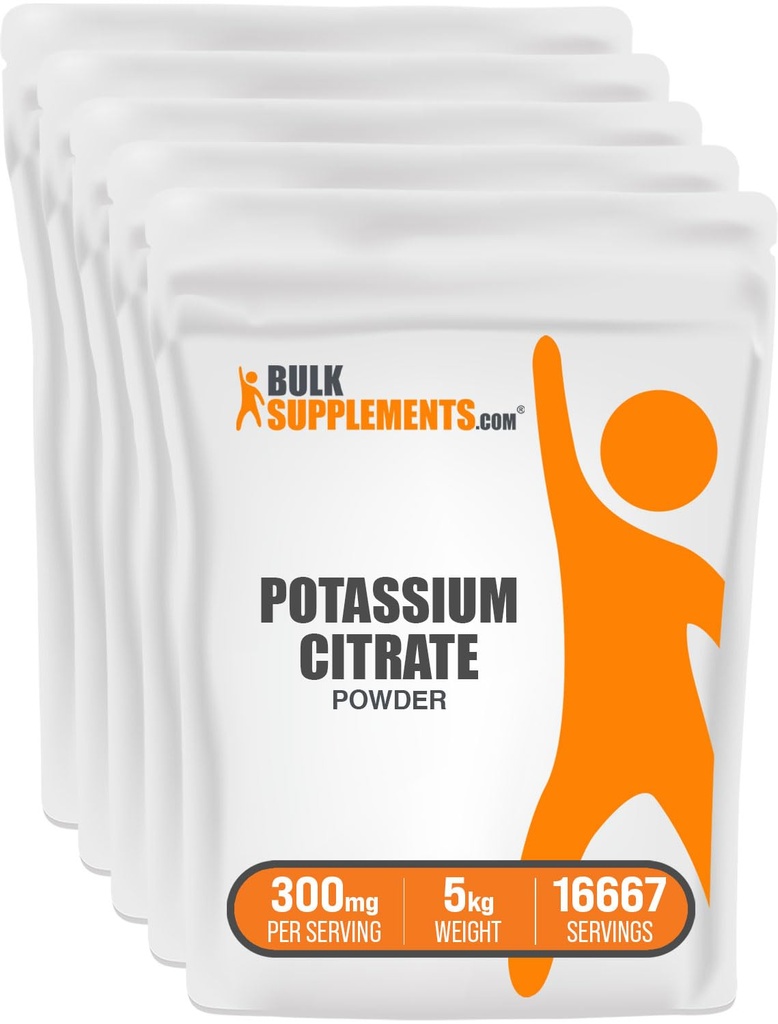 BulkSupplements.com Kaliumcitraatpoeder - voor Hydratatie Ondersteuning, Minerale Supplement, Kalium 99mg - Glutenvrij, 300mg per portie, 1kg (2,2 lbs) (verpakking van 5)