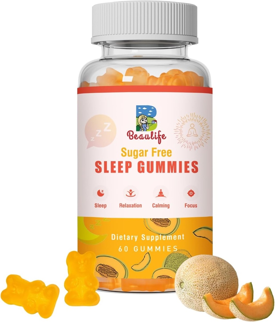 5 mg Melatonine Gummies, Slaap Ondersteuning voor volwassenen, Melatonine Supplementen voor Slapen, 60 Cantaloupe-gearomatiseerde Gummies