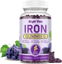 IJzeren gummies voor vrouwen en mannen, ijzeren gummies met folaat, vitamine B12, zink & D3 voor bloedopbouw, energieboost, immuunsupport & botgezondheid, zachte absorptie, veganistisch, graapfavour 60ct