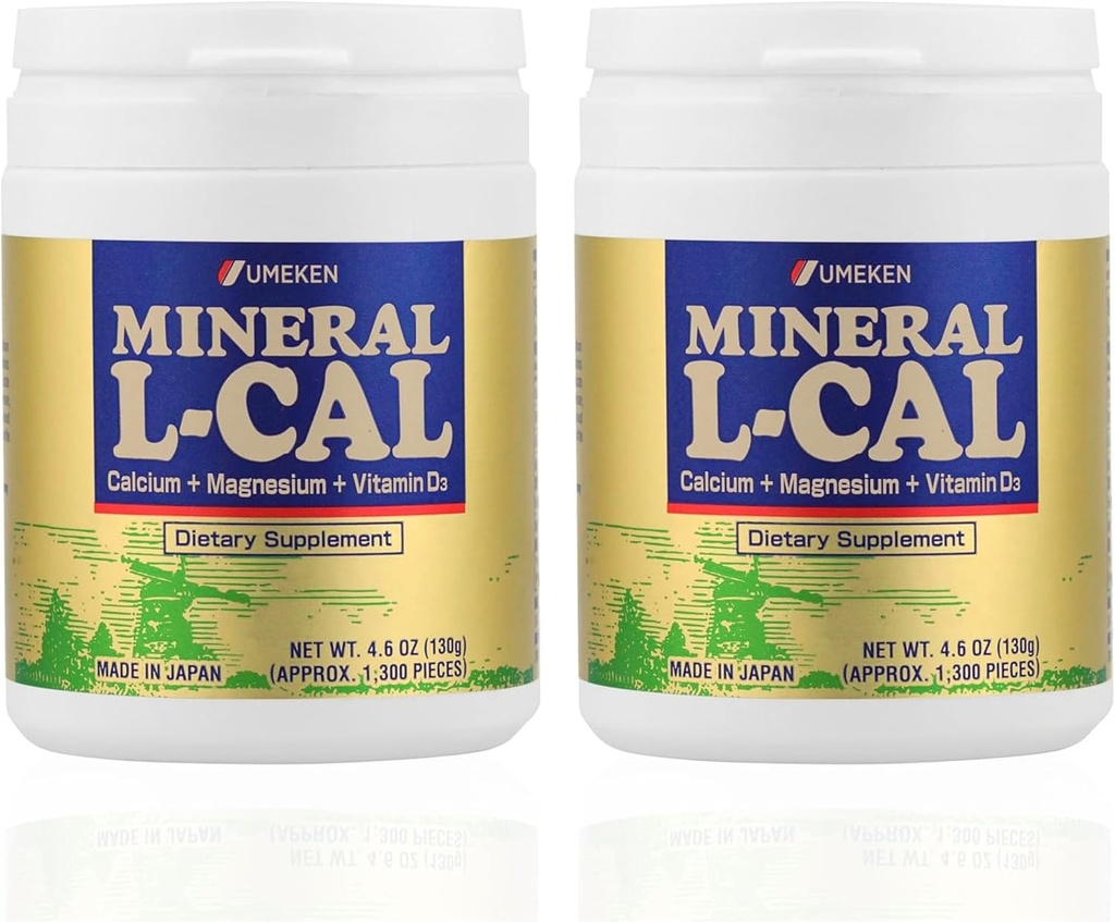 Mineral L-Cal Calcium met vitamine D3, 4 maanden levering, wateroplosbare bal Formaat met magnesium & mineralen, snelle absorptie Calcium Magnesium D3 Supplement, 1.300 Ballen per fles, 130g Elk, Verpakking van 2