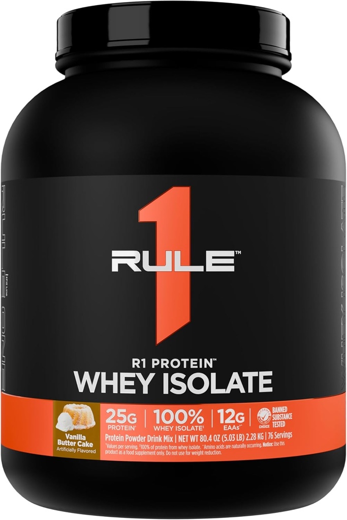 Artikel 1 R1 Proteïne Wei-isolaat - met 25g eiwit & 6g BCAA uitsluitend afkomstig van geïsoleerde en gehydrolyseerde bronnen voor workoutherstel (5 pond*, Vanillebotercake)
