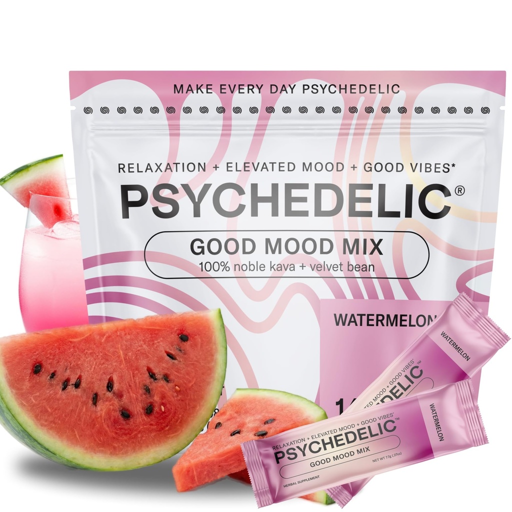Good Mood Mix - Watermeloen - Powder Packets - Calming Kava Drink Mix - Easy Open Single-Serving - Flavored Kava Powder - Mucuna Pruriens - Stevia - Non Alcoholic Adaptogen Mocktails - 14 Stick