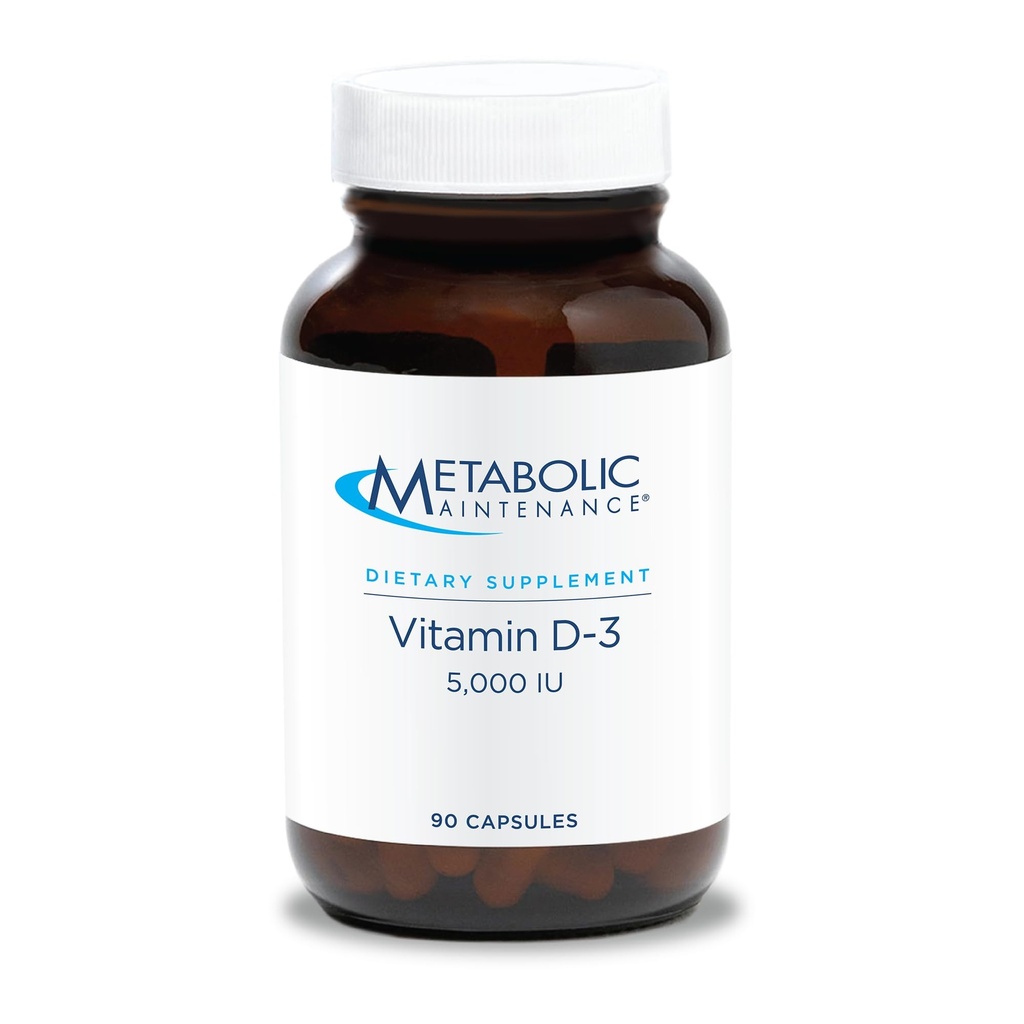 Metabolische Onderhoud Vitamine D3 5000 IE - Superieure Absorptie Pure Vitamine D3 & Vitamine C - Extra sterkte Bot, Immune, Mood + Cardiovasculaire Ondersteuning Supplement, Geen Fillers (90 Softgel Capsules)