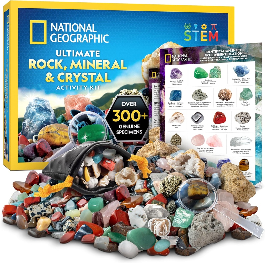 National Geographic Rock Collection Box for Kids 300+ Piece Gemstones and Crystals Set Inclusief Geodes and Real Crystals, Rocks and Minerals, Science Kit for Kids, A Geology Gift for Boys and Girls