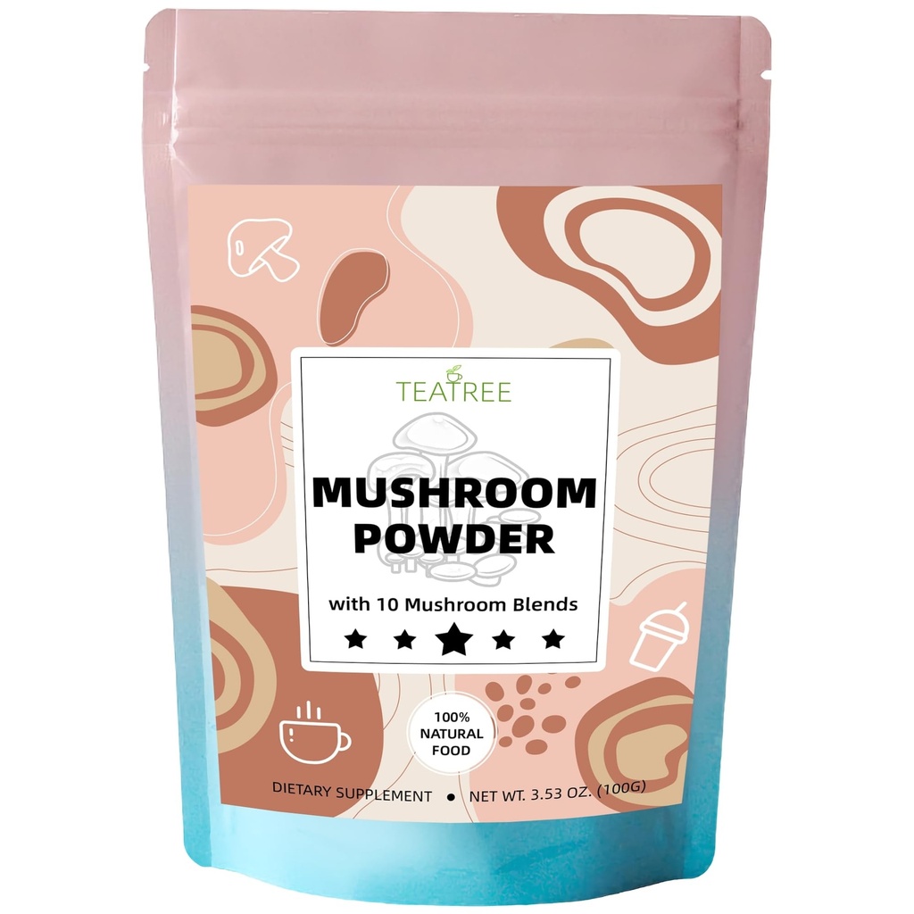 10 Paddestoelenextractpoeder, paddosupplement Blend voor koffie, dranken en smoothies, natuurlijke focus, energie en immuunondersteuningssupplement - 3,53 oz / 100 g