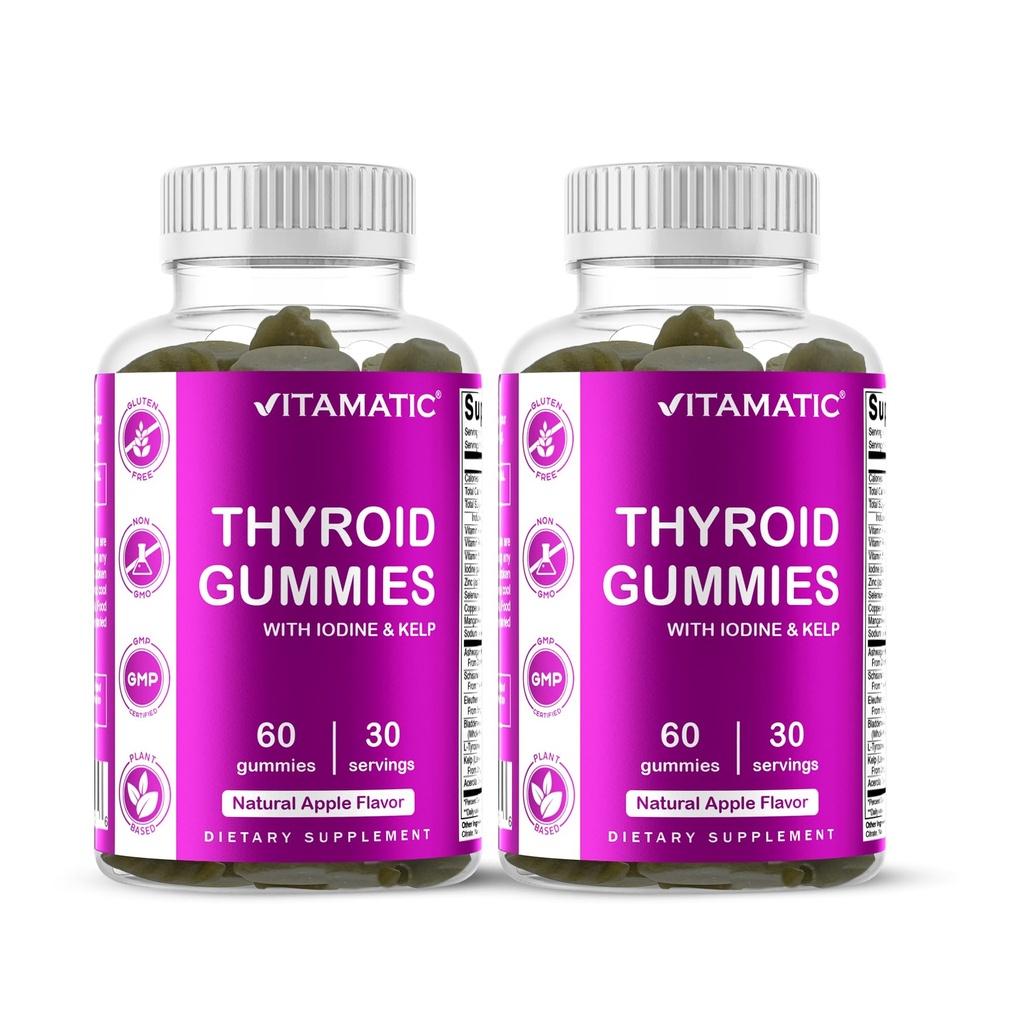 Vitamatic 2 Pack Vegan Thyroid Support Gummies with Iodine & Kelp 