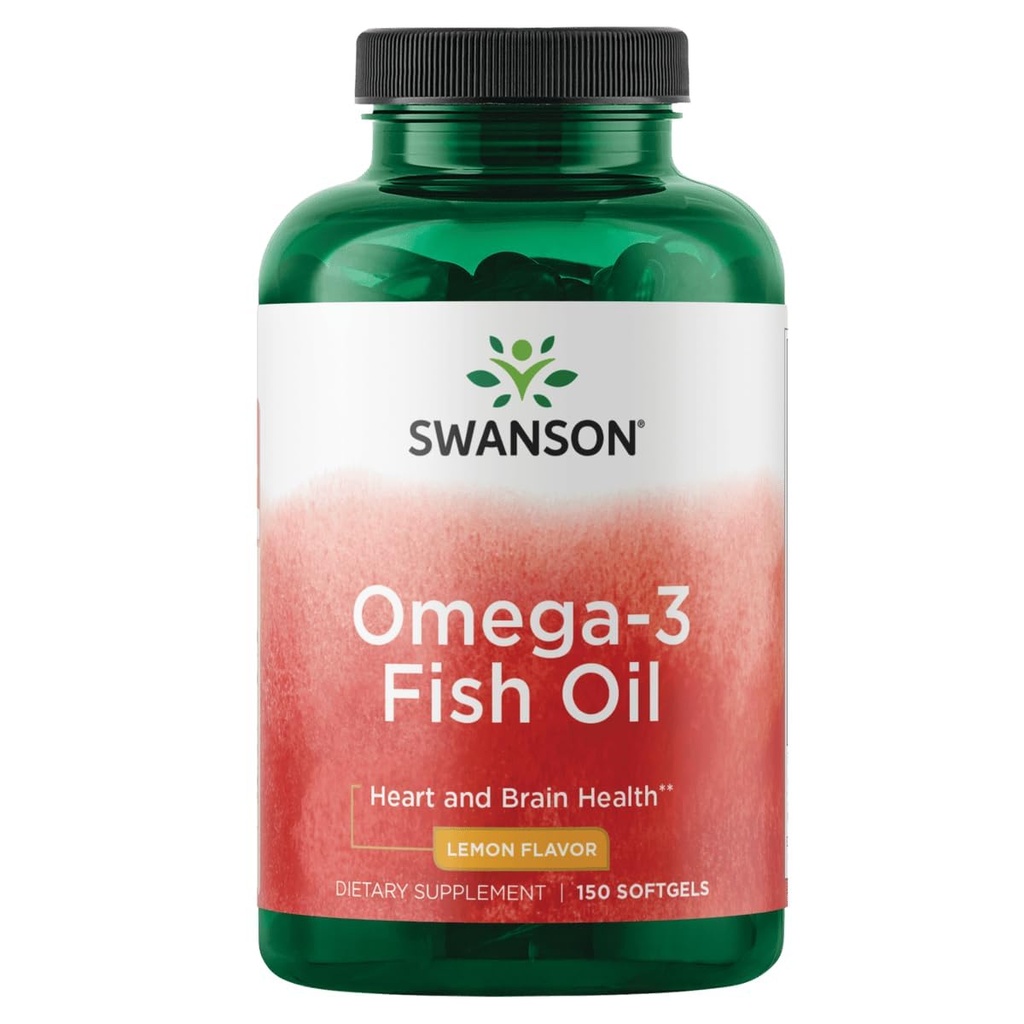 Swanson Omega 3 Fish Oil Supplement Harthersenen en gezamenlijke ondersteuning GGO-vrije EVA's 180 mg EPA Plus 120 mg DHA 150 Softgel Capsules Citroensmaak