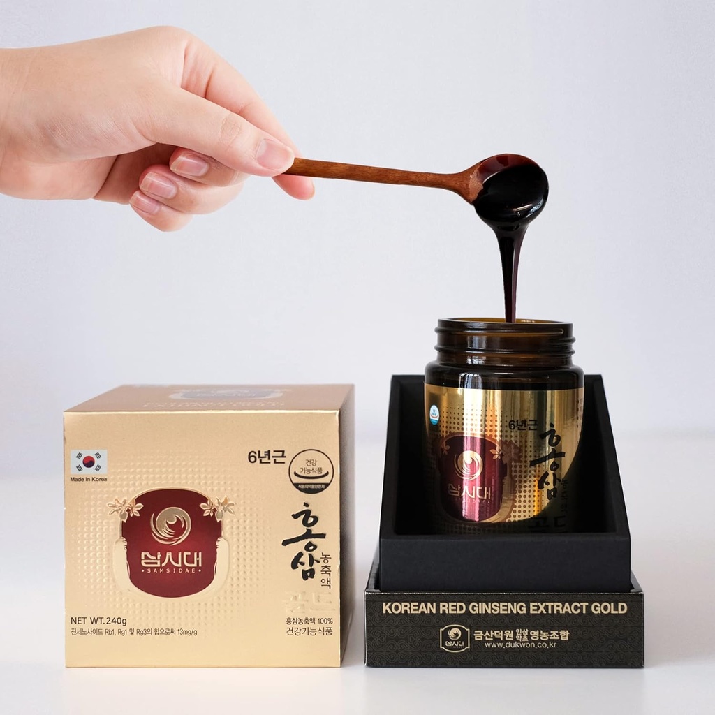 SAMSIDAE Korean Red Ginseng Extract Gold 240g 6 Years (13mg/g), 100% Korean Red Ginseng Extract - Boost Immunity and Promote Enhance Immunity, Mental Performance, Stamina, Energy Health
