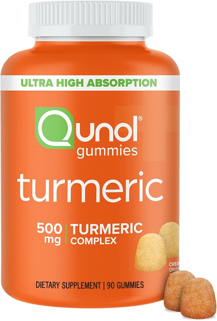 Qunol Kurkuma Gummies, Gummy met 500mg Kurkuma Curcumin, Joint Support Supplement, Ultra High Absorptie Tumeric Curcumin, Veganistisch, Glutenvrij, 90 Tellen