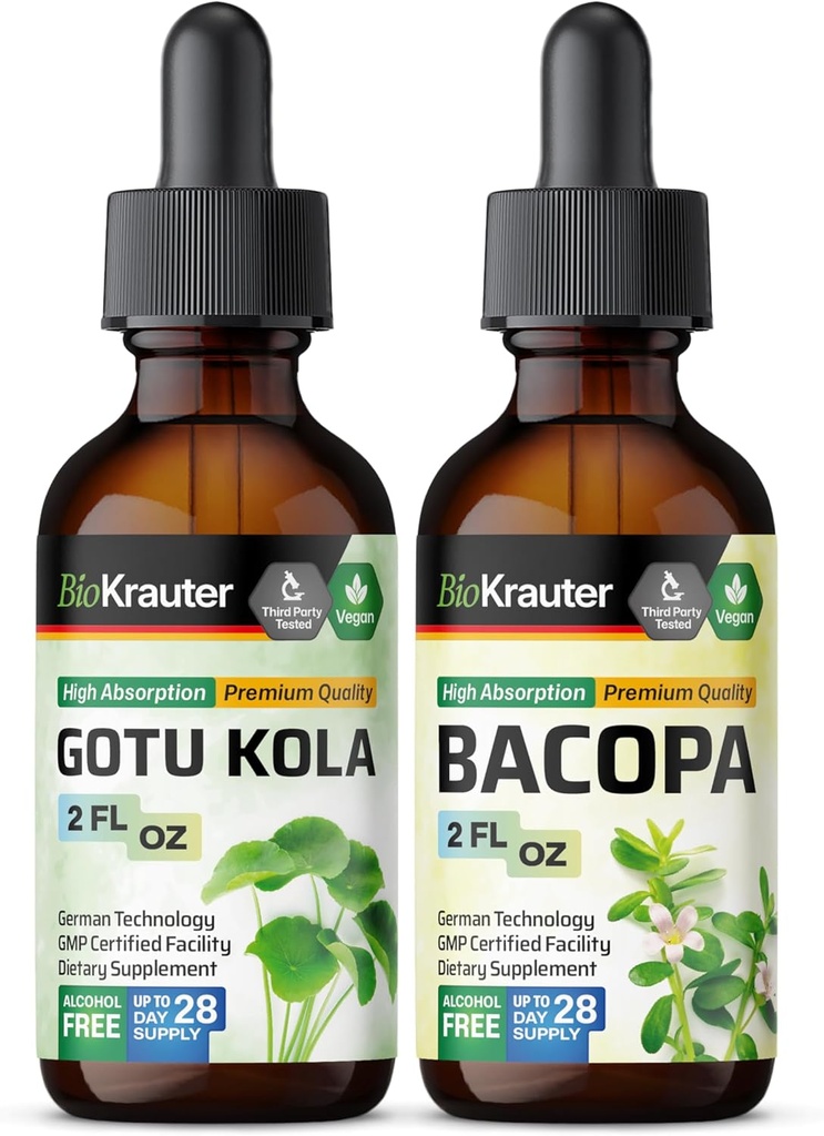 BIO KRAUTER Gotu Kola Tinctuur 2 Fl. Oz. & Bacopa Tinctuur 2 Fl. Oz.