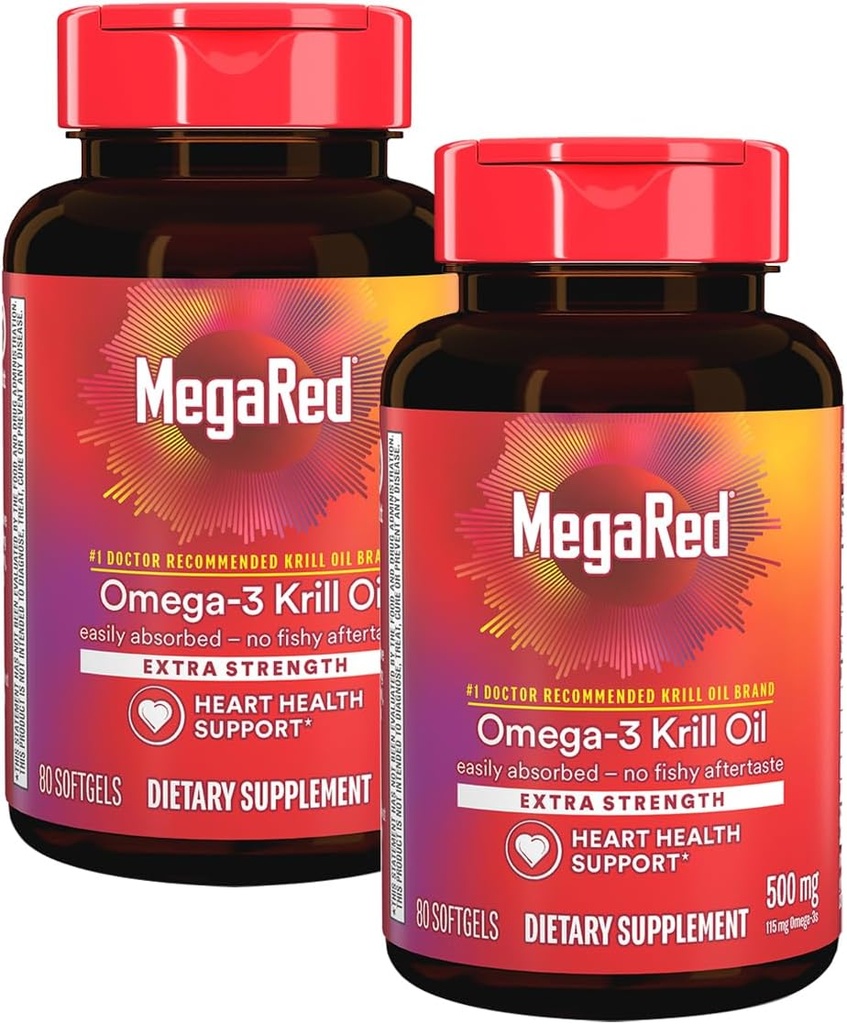 MegaRed 350mg Omega 3 Supplement met EPA/DHA, Astaxanthine & Fosfolipiden, Geen Visolie Afdronk ondersteunt hart, hersenen, gewrichts- en ooggezondheid, 120 Graaf Softgels (2 Pack)