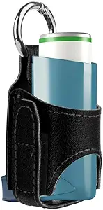 2pcs Portable Asthma Inhaler Holder，Lightweight PU Leather Protective Travel Handy Asthma Inhaler Case for Adults and Kids，Holder Only (Black)