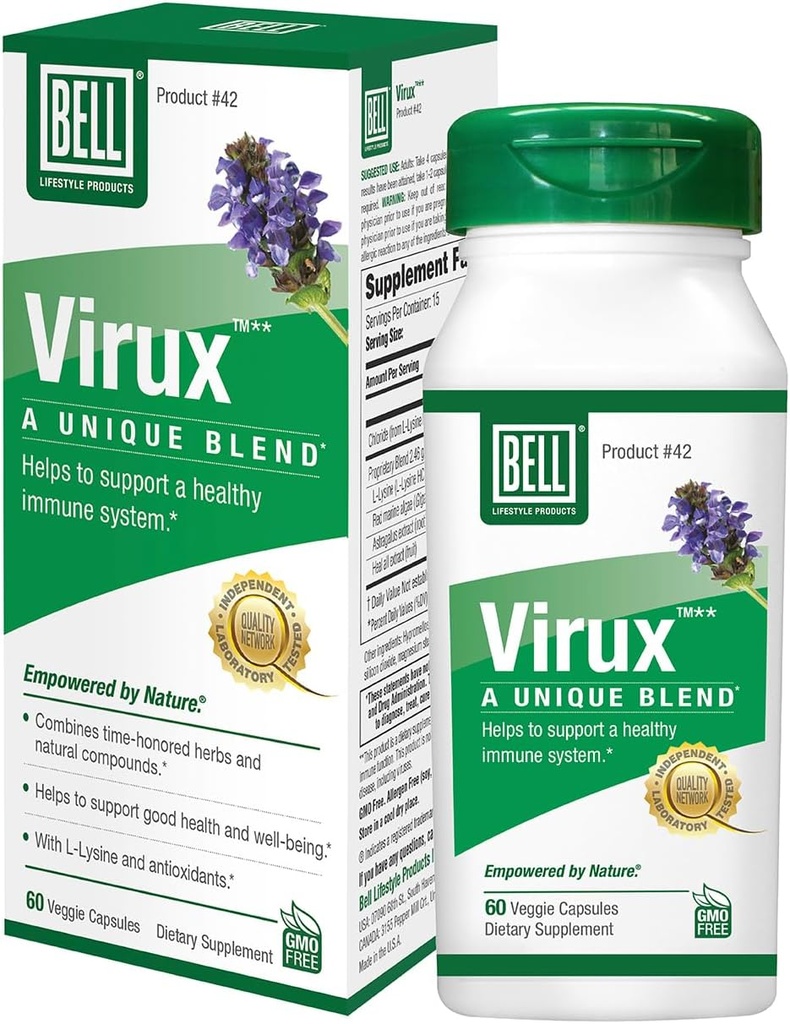 Bell ViruxTM L Lysine en Red Marine - Natuurlijke kruiden Blend, Unieke aanvulling op Boost Het immuunsysteem- Lysine 1000mg Capsules