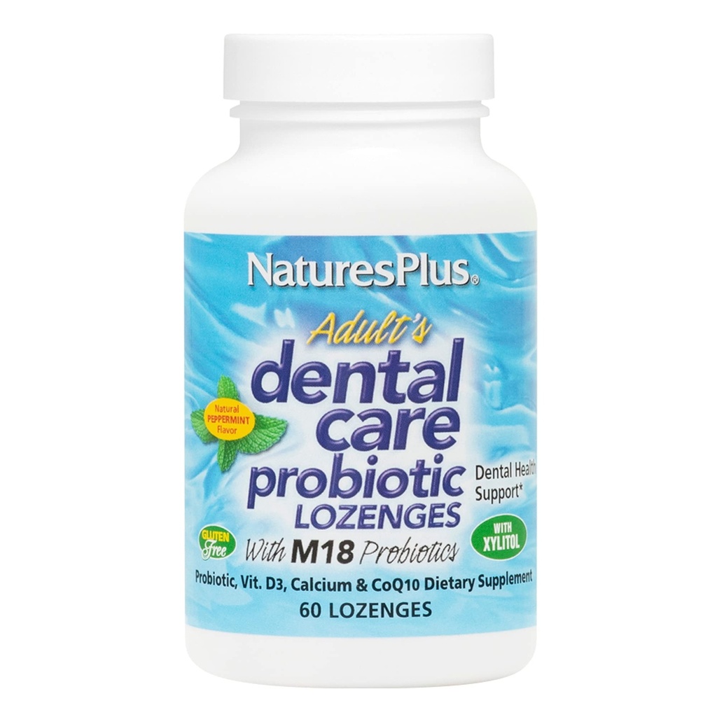 Natures Plus Volwassenen Tandverzorging Probiotica - Supplement voor Tanden & Gum Gezondheid - Pepermunt smaak - 60 Vegetarische Lozen (30 Servers)