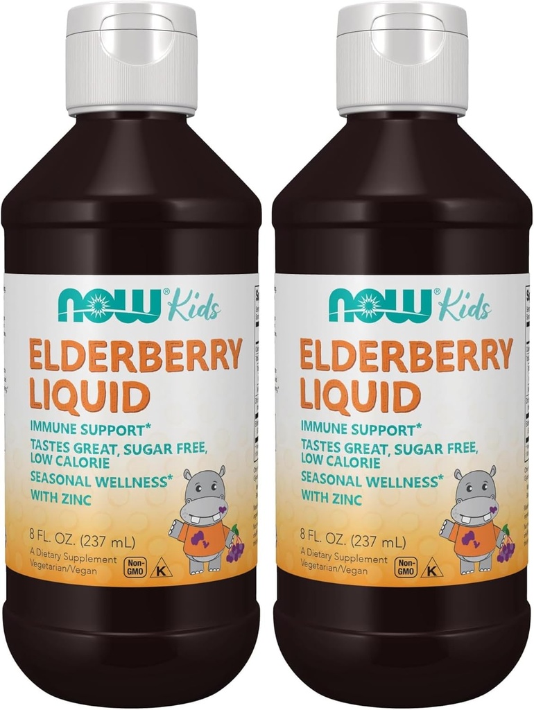 NOW Supplementen, vloeibare vlierbessen voor kinderen met zink en astragalus, Immune Support*, 8-Ounce, verpakking mei Vary (pakket van 2)