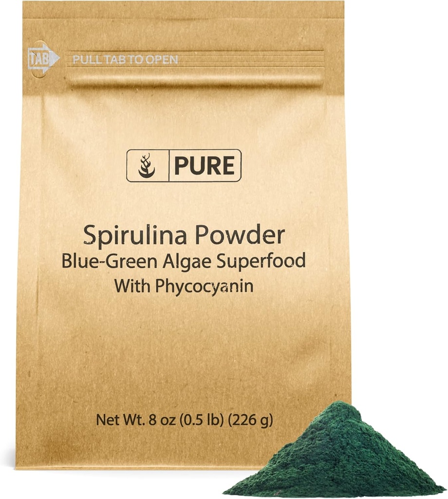 PURE ORIGINEEL INGREDIËNTEN Spirulinapoeder (8oz) Plant-based Complete Proteïne, Non-GMO