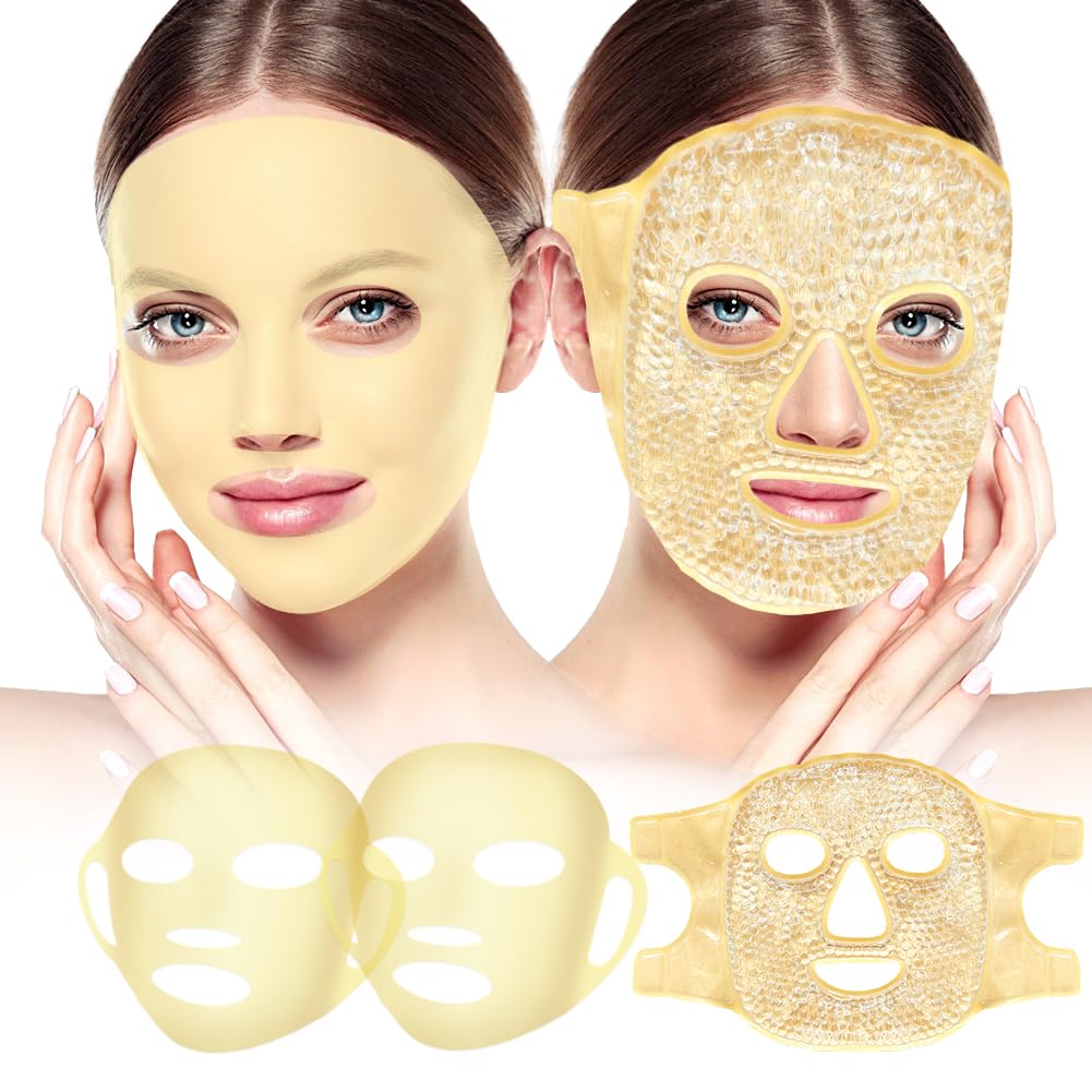 Face Ice Pack en 2 Packs Siliconen gezicht maskerhoes, volledig gezicht bevroren maskers warm koud gezicht compress Herbruikbare huidverzorging Set voor vrouwen voor gezwollen zwelling Relief Beauty Spa Essentials