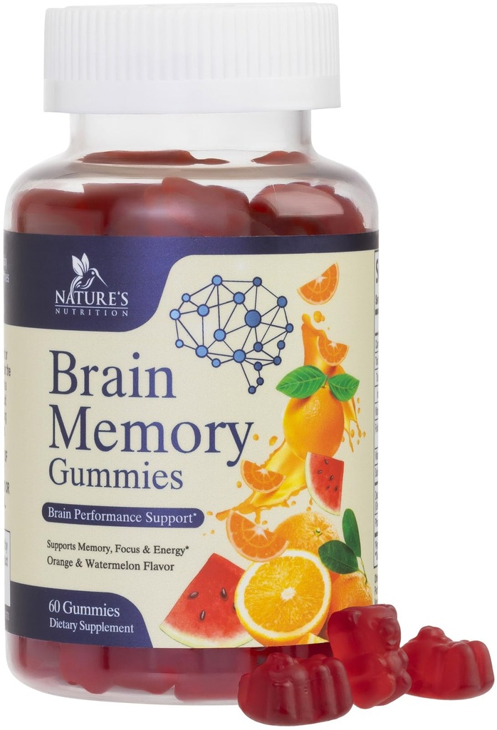 Hersensupplementen Gummies for Memory, Focus, Concentration - Brain Gummy Vitamin Plus Nootropics, Fosfatidylserine, B6 & B12, Cafeine Free Nootropic, Clarity Support Supplement - 60 Gummies