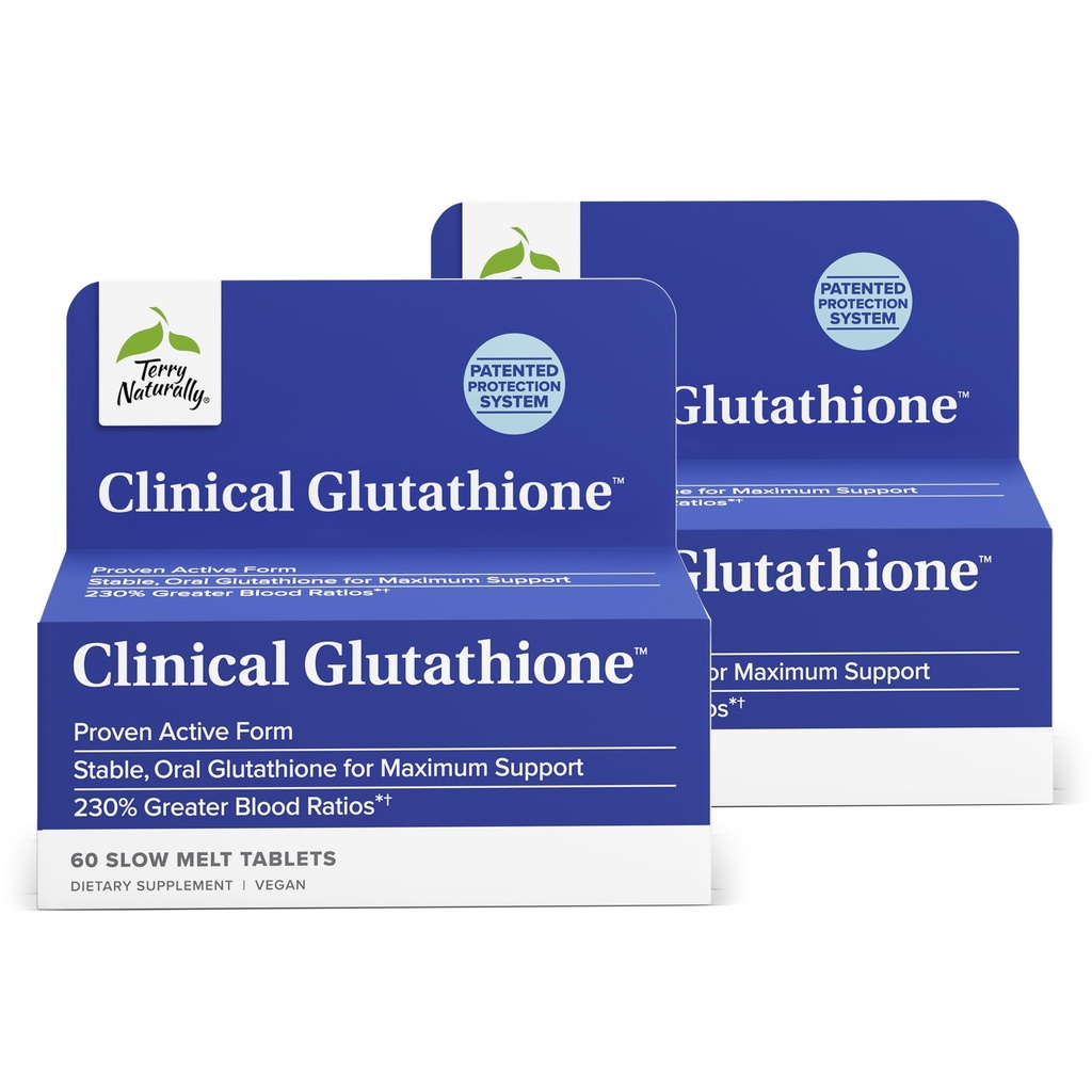 Terry Natuurlijk klinisch Glutathion - Antioxidant voor hoge absorptie - Dieetsupplement met L-Glutathione - Vegan Supplement ter ondersteuning van celgezondheid - 60 langzaam smelttabletten (verpakking van 2)