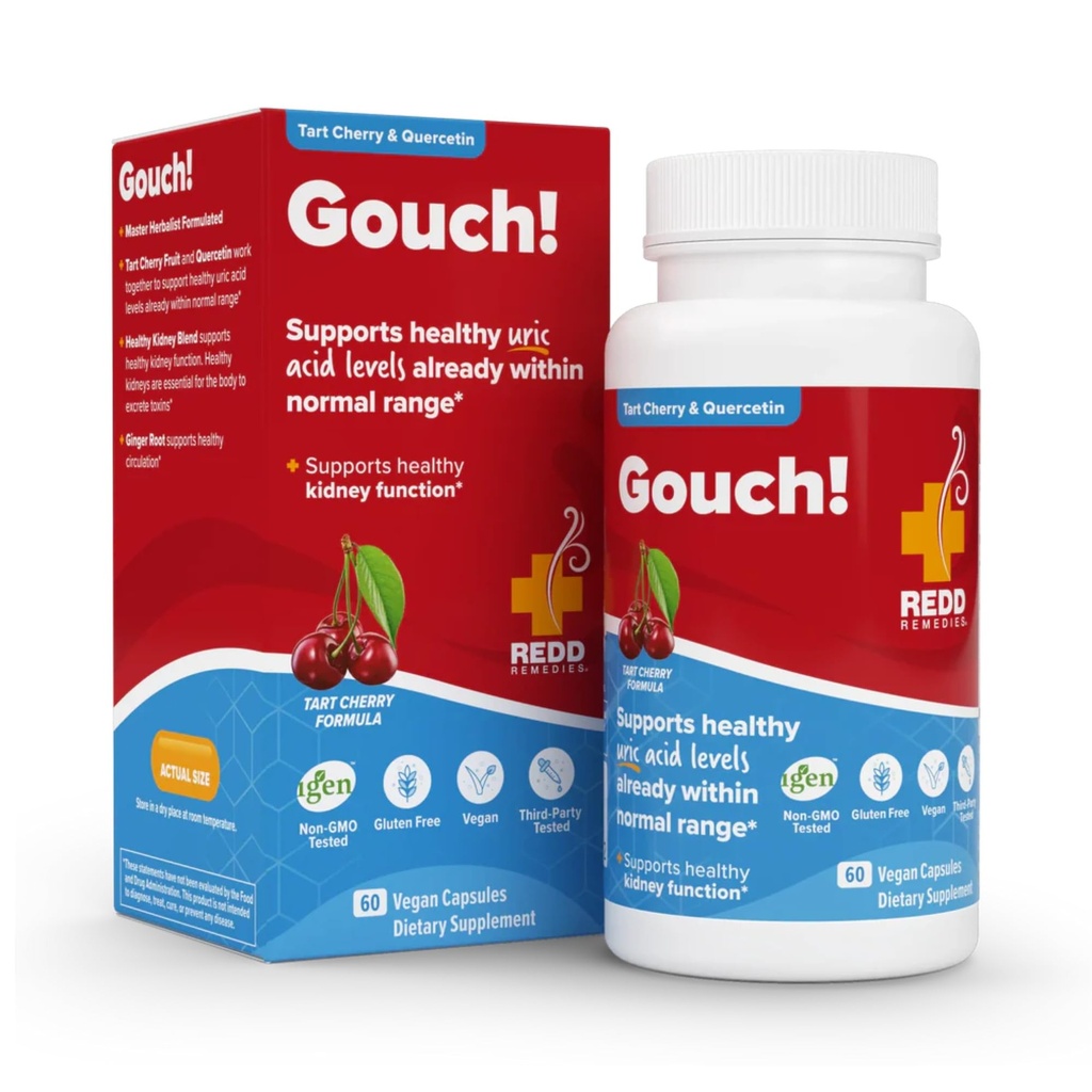 Redd Remedies, Gouch!, Supplement Ondersteuning voor gewrichten en Urinezuur niveaus, stimuleert een gezonde ontsteking reactie, Tart Cherry & Quercetin, 60 Vegan Capsules