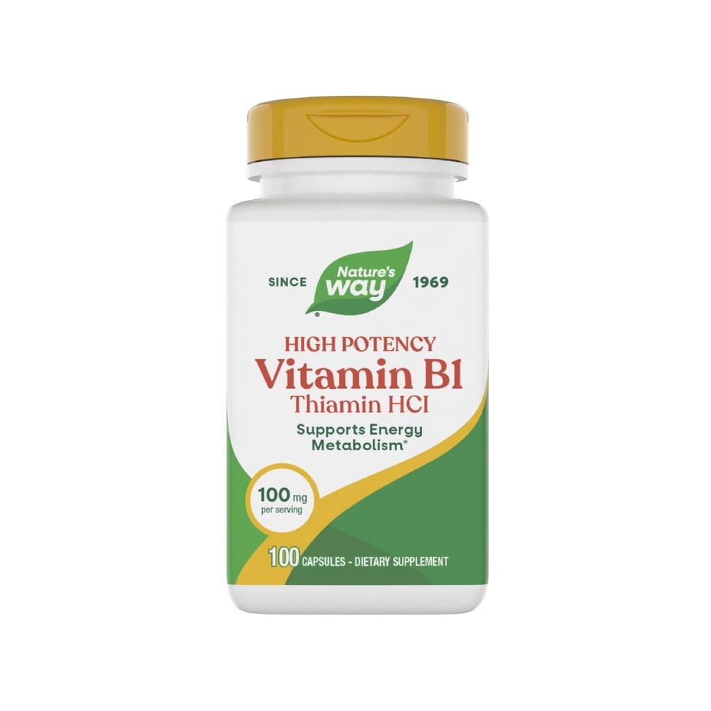 Nature's Way Vitamine B1, Hoge Potentie, 100 mg Thiamine per Serving, Thiamine HCl, Ondersteunt Energie Metabolisme*, Glutenvrij, 100 Capsules (Verpakking mei Vary)