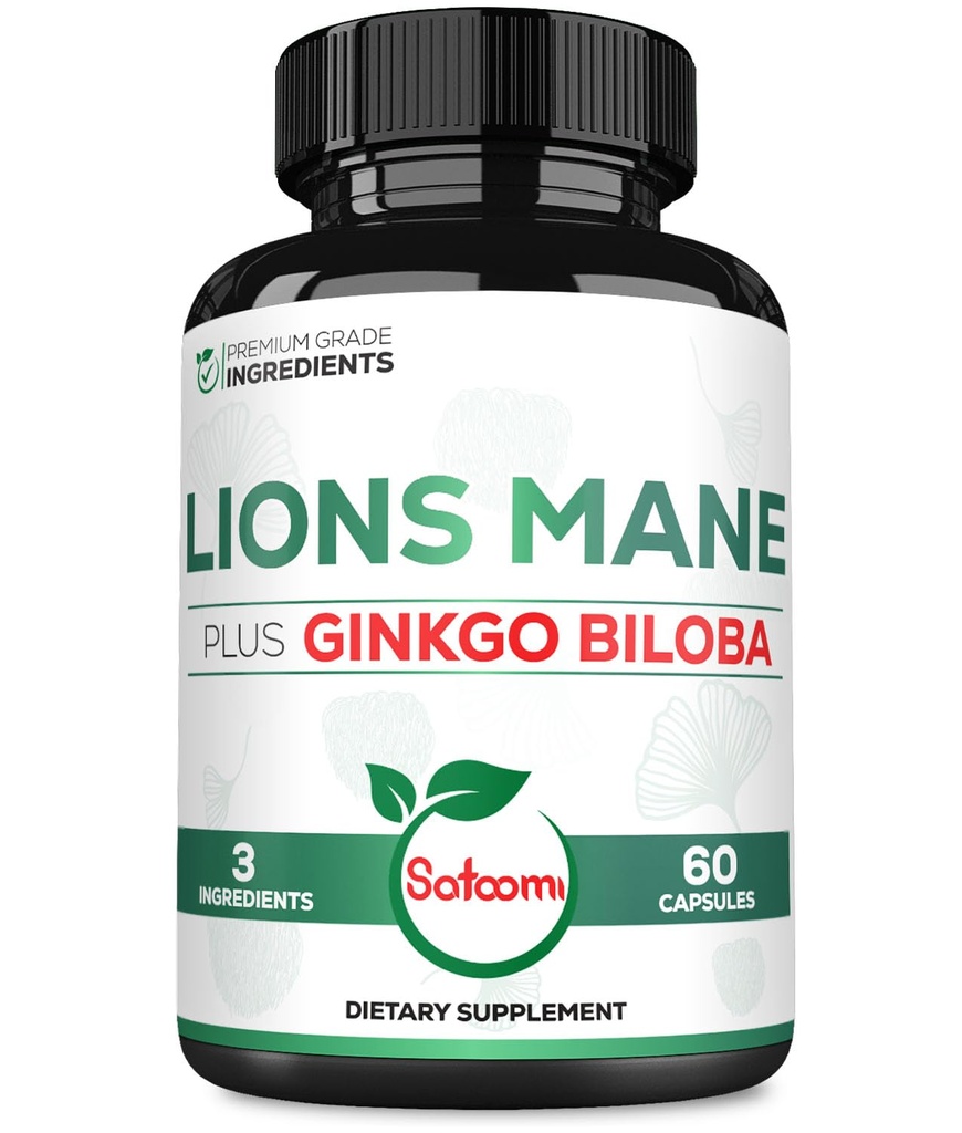 Leeuwen Mane met Ginkgo Biloba supplement - 60 capsules - extra sterkte voor rustgevende geest, hersenen gezondheid, immuunsysteem & focus - Glutenvrije, niet-GMO