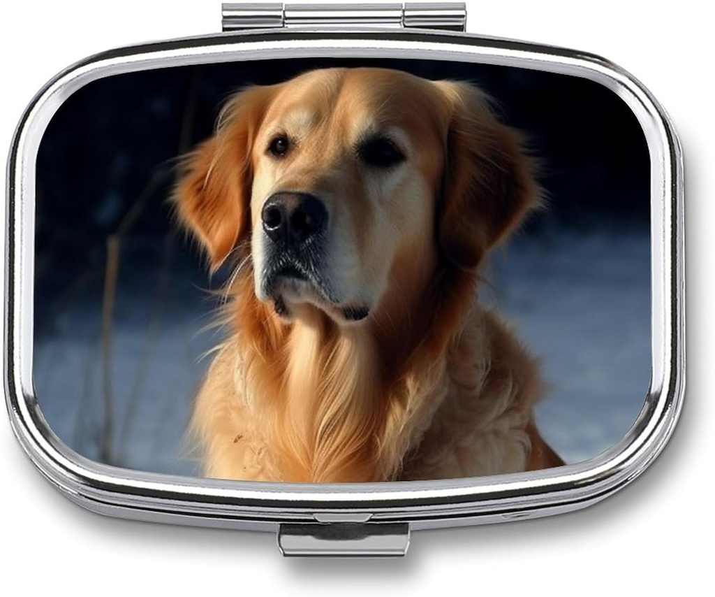 Golden Retriever Pill Box 2 Compartiment Portable Pill Case Daily Square Pill Organizer voor Pocket Purse dagelijkse geneeskunde Container om vitamines Visolie reizen Gifts