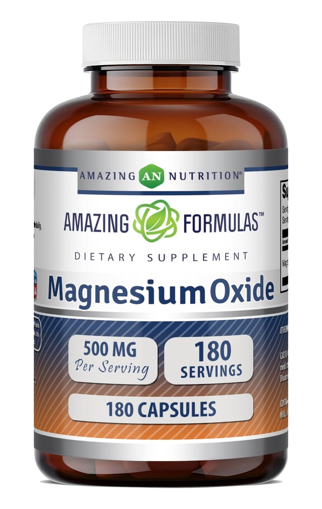 Amazing Formulas Magnesium Oxide Supplement 500 Mg per Serving Capsules Non-GMO Gluten-Free Made in USA 180 Capsules