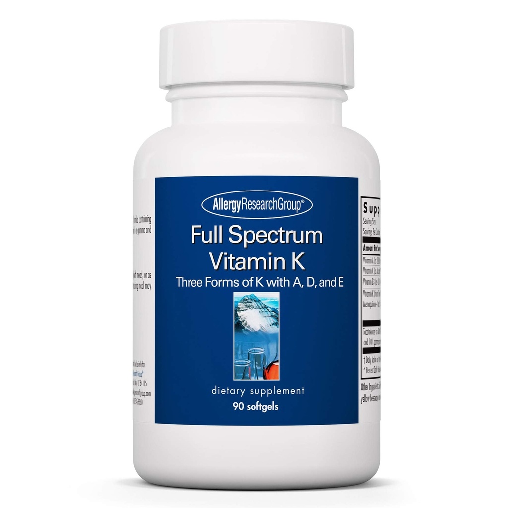Allergie Onderzoeksgroep Volledig Spectrum Vitamine K - Vitamine K1 en K2 Supplement, Vitamine K Complex, MK-4, MK-7, Vitamine D3, Vitamine A - 90 Tellen