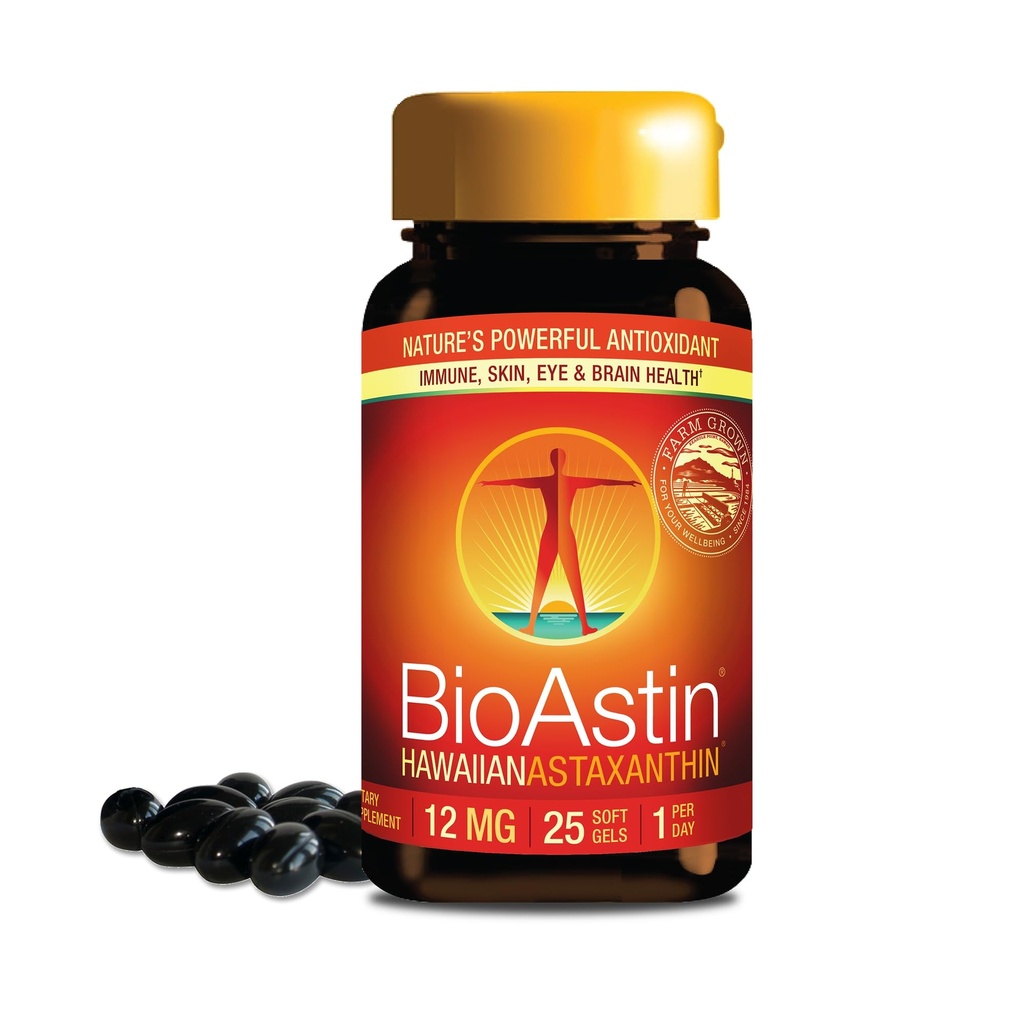 Nutrex Hawaii BioAstin Hawaiian Astaxanthine - 12mg, 25 Softgels - Farm-Direct Premium Antioxidant Supplement to Support Eye, Skin, Joint & Immuun System Health - Non-GMO & Gluten-Free