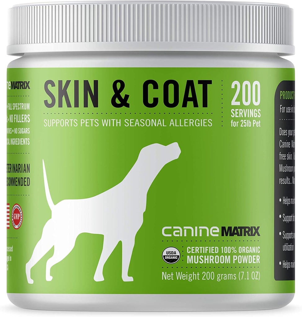 Mushroom Matrix Canine Organic Mushroom Powder Skin and Coat Supplement, 200 Grams (Packaging May Vary)
