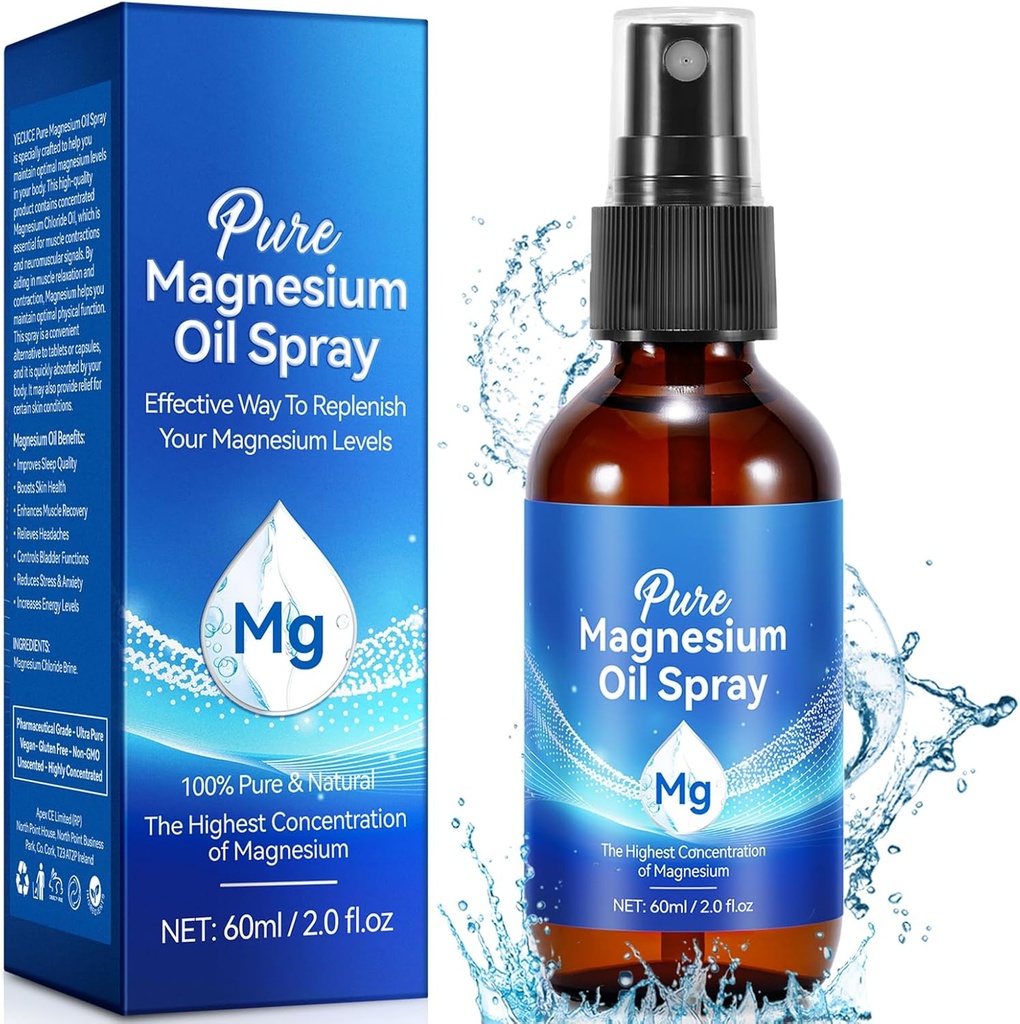 Pure Magnesium Spray Oil, Magnesium Oil voor voeten en slaap, gemakkelijk te absorberen, 2,02 Fl Oz