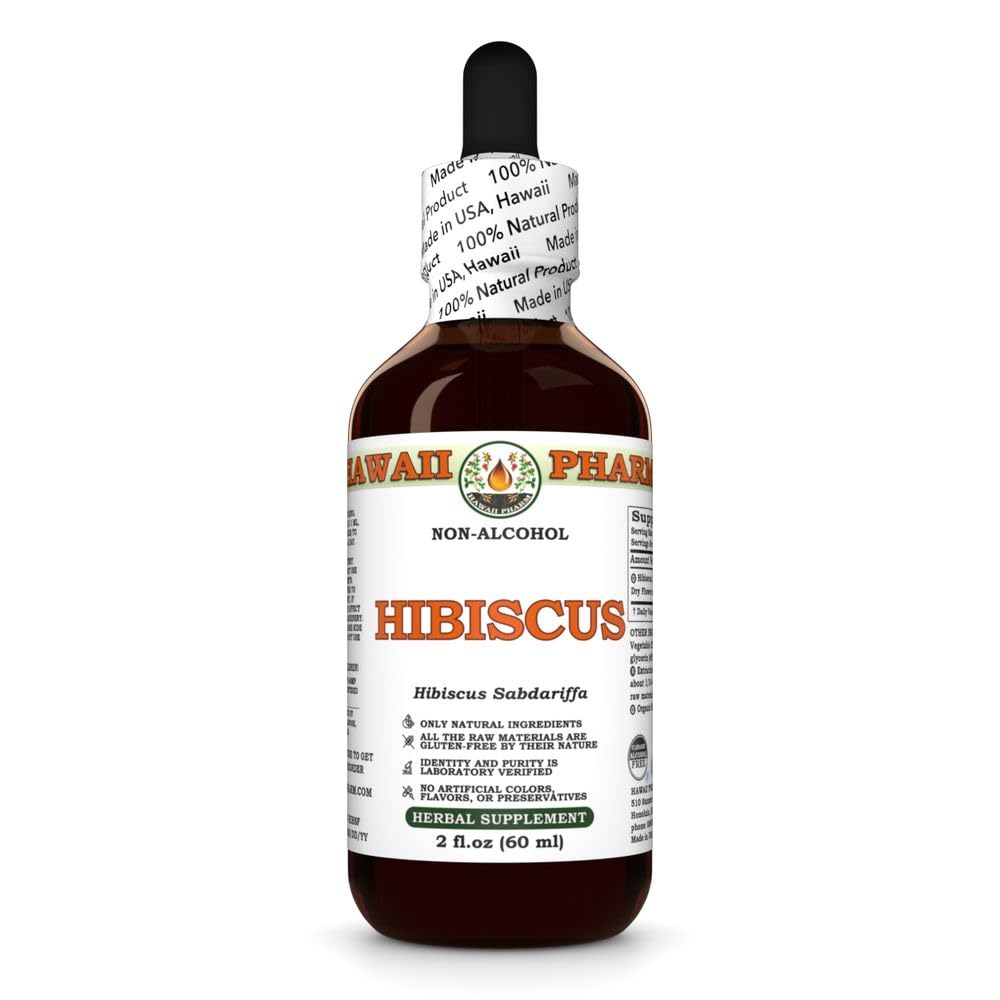 Hawaii Pharm Hibiscus Alcohol-Free Extract, Glycerite for Antioxidant Support, Promotes Circulation, Supports Heart Vitality, Enhances Liver Function, Refreshes and Revitalizes - 2 fl.oz