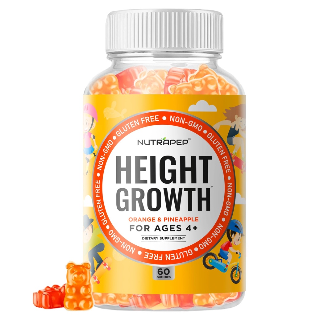 NutraPep Teens Height Growth Supplement Gummies - Kids Grow Taller Natural Height Increaser Multivitamin - with Calcium Vitamin D3 K2 Zinc L-Arginine L-Glutamine L-Ornithine for Boys Girls