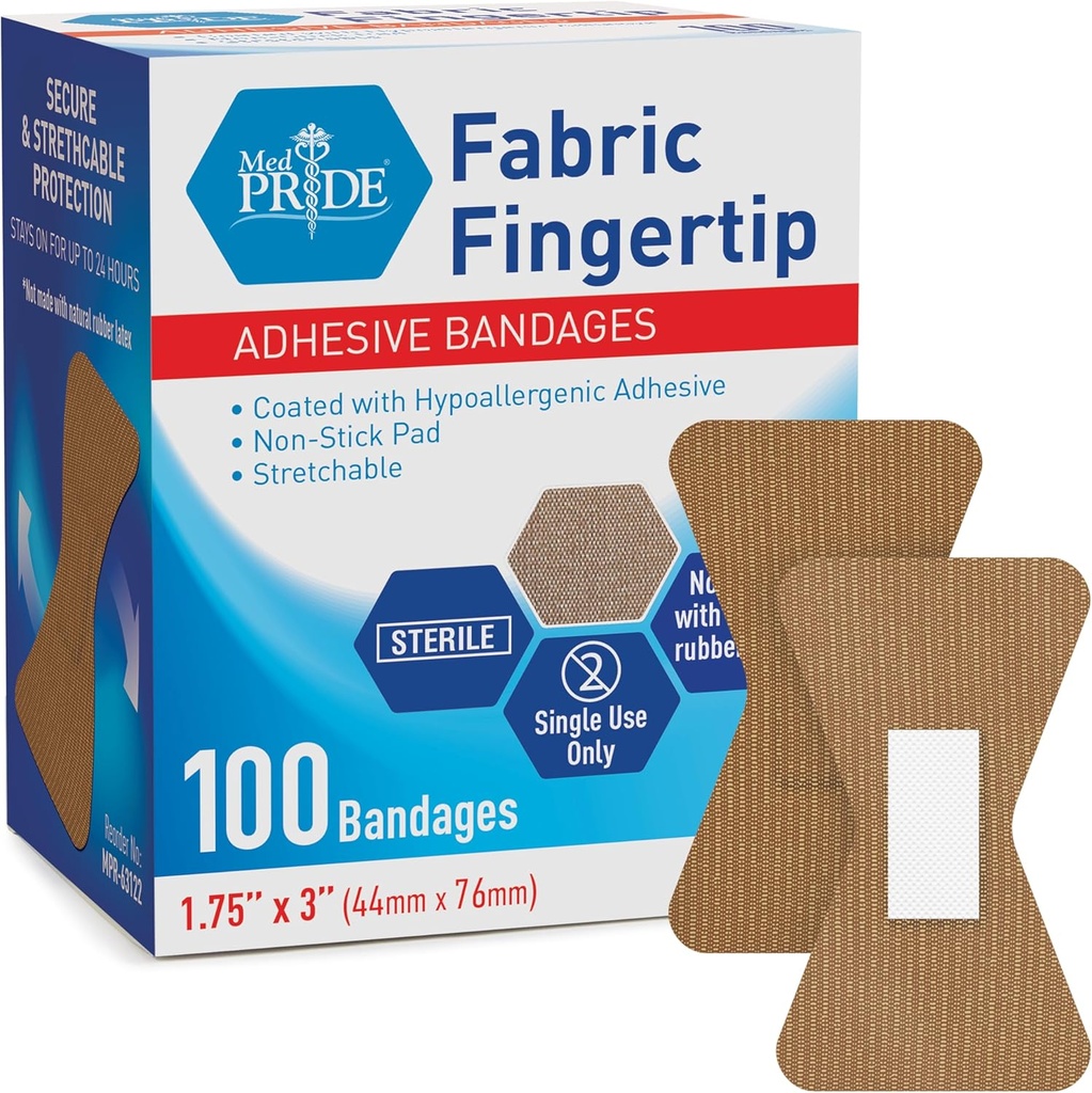 MED PRIDE Steriele Vingertip Stof Bandages 1.75in X 3in Hypoallergeen Kleefstof Latex-vrij 100 Tellen