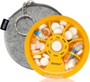 INFODA Weekly Pill Organizer 7 Compartiment Rotating Pill Box voor dagelijkse medicatie & vitamines - Portable Travel Pill Case Visolie Supplementen Vitaminen Organisator (Orange+Bag)
