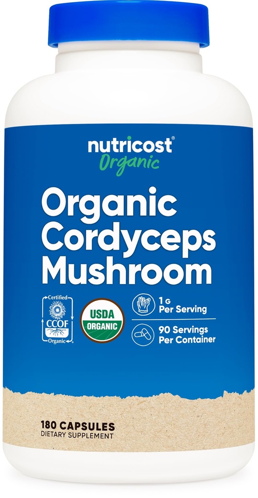 Nutricost Cordyceps Mushroom Capsules 1100mg, 90 Serv - CCOF Gecertificeerd Gemaakt met Biologische, Glutenvrij, 550mg Per Capsule (180 Capsules)
