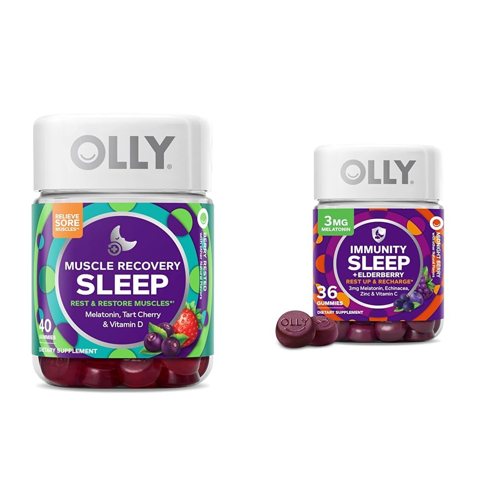 OLLY Muscle Recovery Slaap Gummies, 40 Count Immunity Slaap Melatonine Gummy, 36 Count Bundle