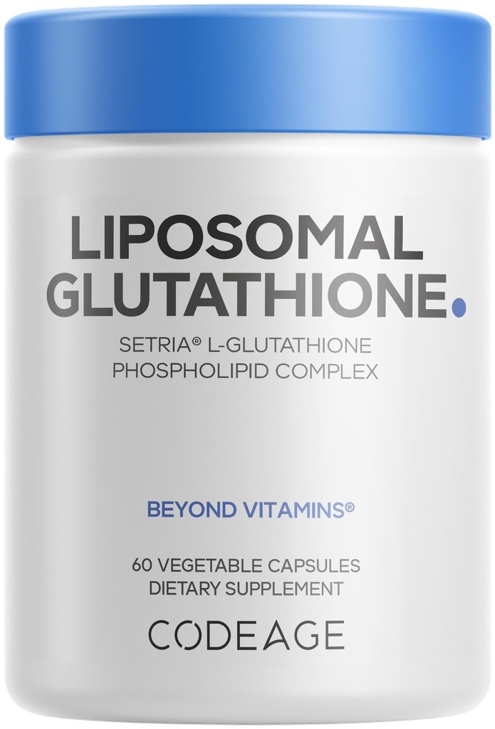 Codeage Liposomale Glutathion Supplement - Pure Reduced Setria L-Glutathione, Liposomale Levering, Fosfolipide Complex - Encapsulated Glutathion Powder Pillen - Vegan, Non-GMO - 60 Capsules