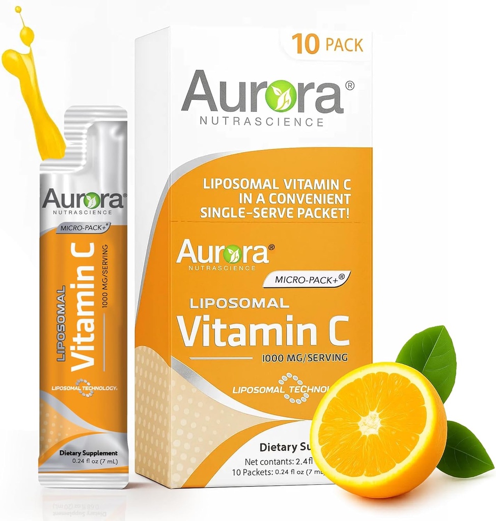 Aurora Nutrascience Micro-Pack Liposomale Vitamine C, Immune Support, 1000 mg Per Serving, Vegan, Glutenvrij, Niet-GMO, 10 Single Serve Packets, Oranje