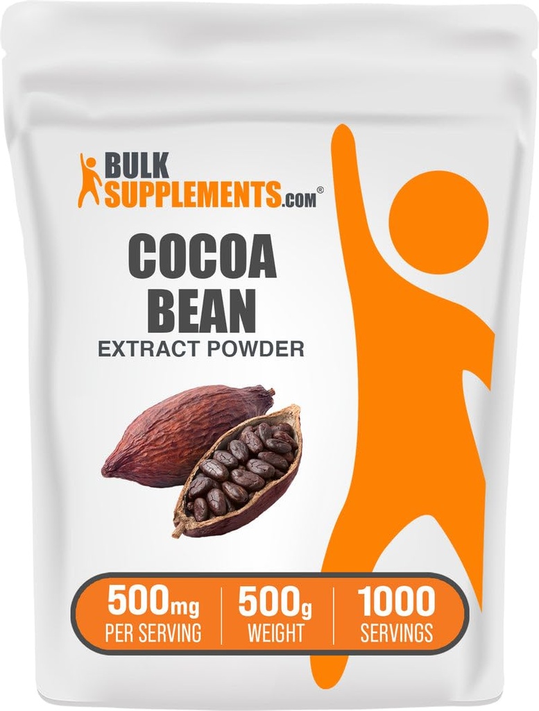 BulkSupplements.com Cocoa Bean Extract Powder - Cocoa Supplement - ongezoet, veganistisch en glutenvrij, 500mg per portie, 500g (1,1 lbs) (verpakking van 1)