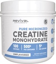 Revival Premium Micronized Creatine Monohydraat - HPLC getest 100% Pure Grade - 500g (100 Servings) - Ondersteunt Lean Muscle Growth - Maximale Absorptie - Ongearomatiseerd - Made in USA & 3rd Party Lab Tested