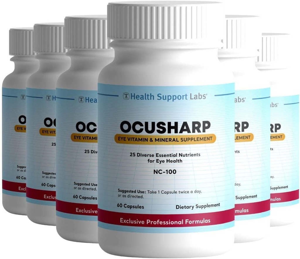 Ocusharp Vision Health Formula met Zeaxanthine, Luteïne, Blauwe bosbessen Exrtract, Eyebright & More - Eye Vitamin Supplement, 60 Capsules (6)